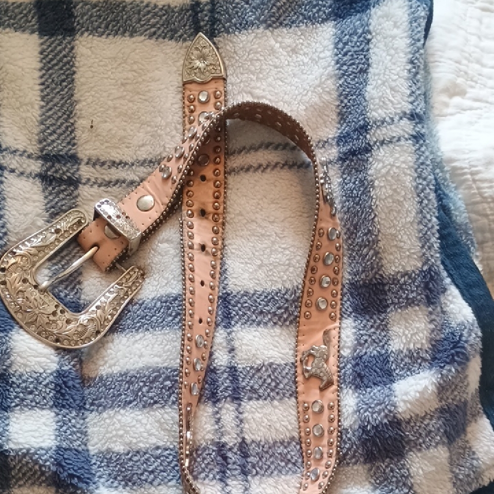 Studded Tan Belt with Silver Buckle